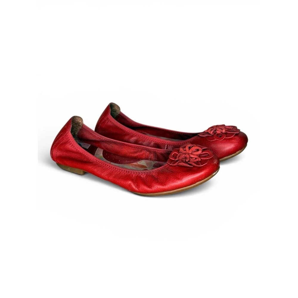 Born Julianne Floral Ballet Flats Red Leather Size 8.5 Comfort Slip On Boho